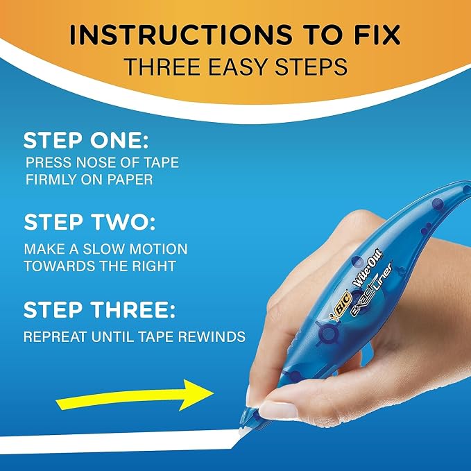 BIC WOELP21 Wite-Out Exact Liner Correction Tape, 1/5-Inch x 236-Inch, Blue/Orange, 2/Pack (BICWOELP21)
