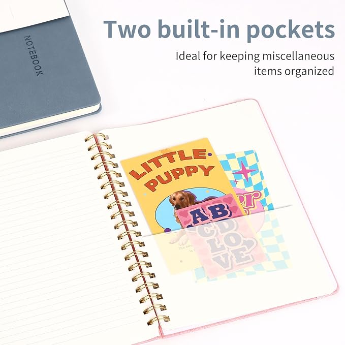 Spiral Notebook - 7.24" x 10" College Ruled Journal with Inner Pockets and 180 Pages, PU Leather Cover Business Journal, Twin-Wire Binding Notebook Perfect for Office & Home School Supplies ReefBlue