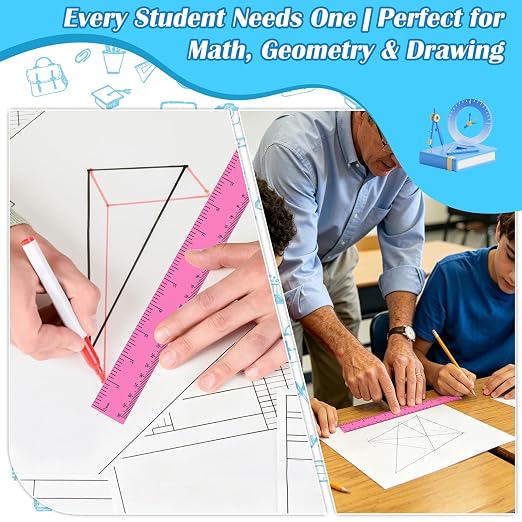36 Pack 12 Inch Clear Pink Plastic Rulers Bulk, Transparent Metric Rulers with Centimeters and Inches, Straight Measuring Rulers for Back to School, Kids Classroom School Office Home Supplies