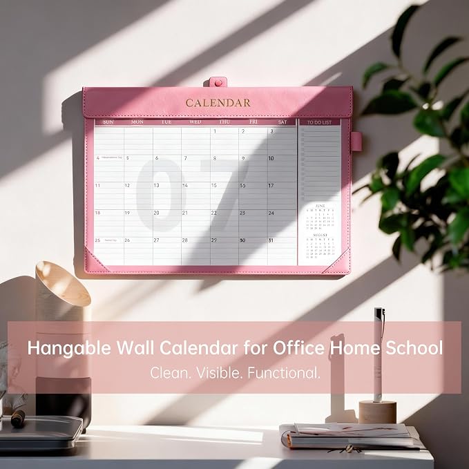 Yoment Desk Calendar 2026-2027 with Desktop Mat, Large Desk Pad Calendar from Now to December 2027, 18 Months Leather Desktop Wall Calendar with Plastic Cover for Home Office School,17x 12,Pink