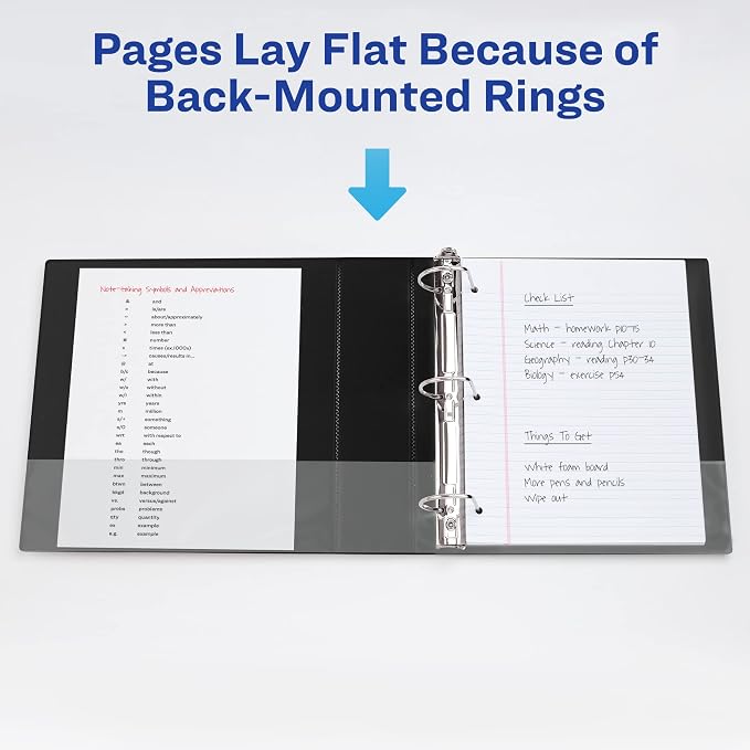 Avery Heavy-Duty View 3 Ring Binder, 2" One Touch Slant Rings, 530-Sheet Capacity, 2.8 Inch Wide Spine, Great for Home, School Supplies, Office, or Organization Needs, 1 Black Binder (05500)