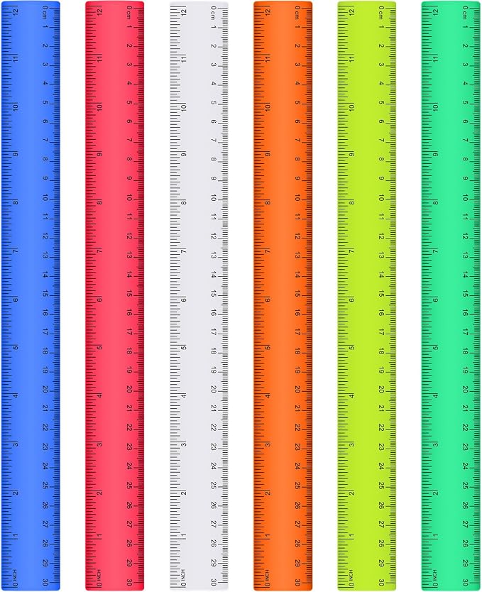 Zonon 6 Pcs 12 Inch Ruler Bulk Colorful Plastic Flexible Straight Metric Rulers with Centimeters and Inches Drafting Measuring Tool for Classroom School Students Education