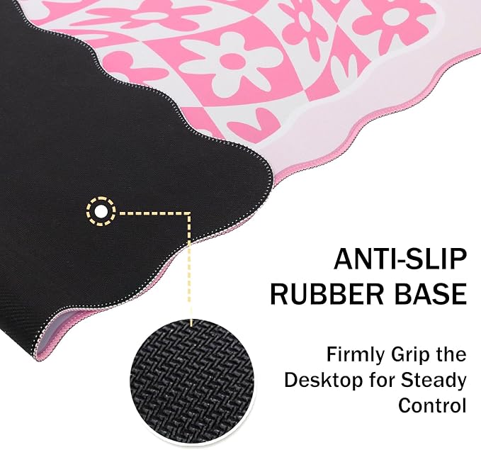 L-SPOUTTO Pink Mouse Pad,Scalloped Desk Mat Daisy XXL Large Gaming Mousepad | 35.4x15.7in Non-Slip Rubber Base Keyboard Pad Waterproof Desktop Mat for Laptop Computer Work Game Home Office