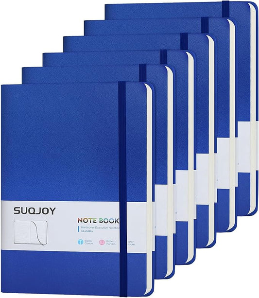 SUQJOY Lined Journal Notebooks, 6 Pack 160 Pages, 5.5x 8.2-Inch Journals for Women Men, Hardcover Notebook with 100 gsm Thick Paper, A5 Size College Ruled Notebook for Writing/Travel/Work (Blue-6 Pack)