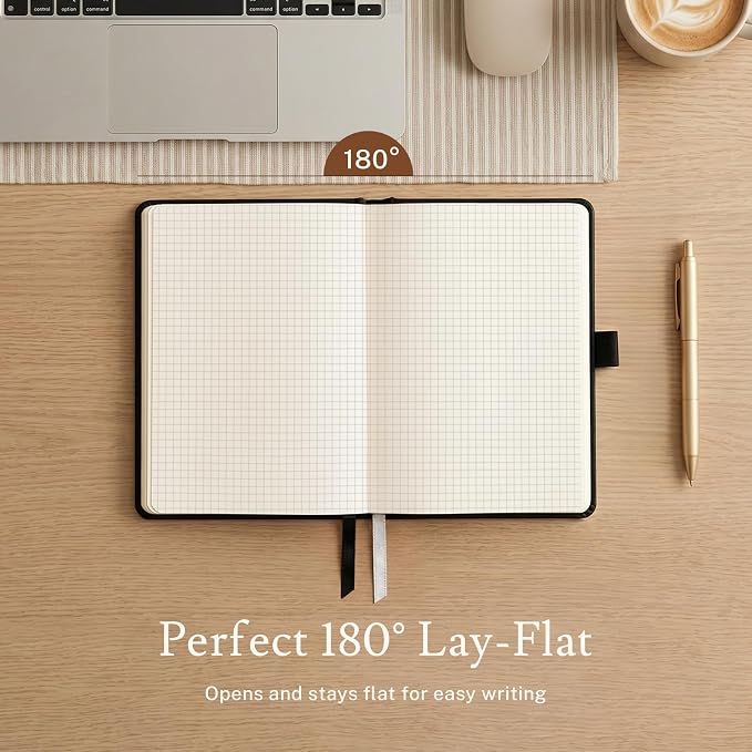 PAGELYST Graph Grid Paper Notebook, 200 Pages,4 Pack Leather Hardcover Notebook, A5 Medium 5.7'' x 8.3'', 100 GSM Thick Paper for Students, Math, Engineering (Classic Color Set)