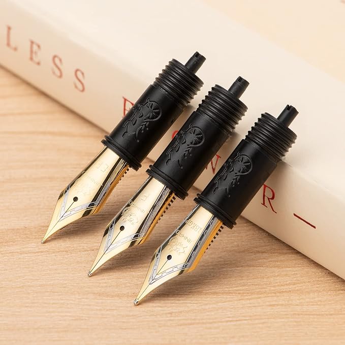 Set of 3 Jinhao 100 Fountain Pen Nibs with Black Section Feed (EF, F and M) Gold Trim-Compatible with Jinhao 100, 9036, 9065, 9016 and 9013