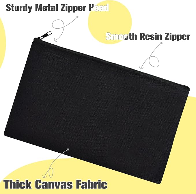 ZeeDix Canvas Zipper Pouch Bulk – 8.3 x 5 Inches Cotton Canvas Pouches with Zipper, Canvas Pencil Pouch, Makeup Bags Bulk for Travel Cosmetic Toiletry, Multipurpose Zipper Pouch for DIY Craft Storage