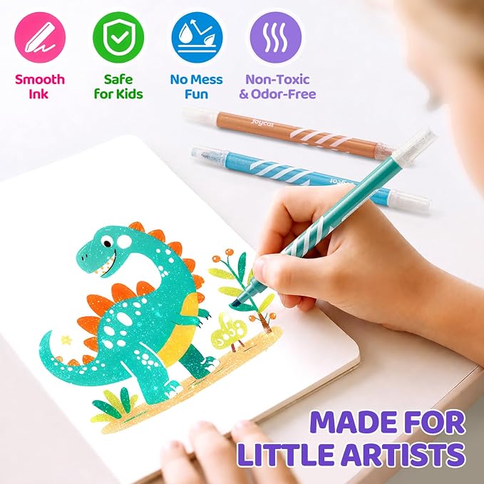 JoyCat 10-Color Erasable Glitter Markers for Kids, Dual Tip Sparkle Pens | Fun pens for kids use glitter color and white eraser tips to correct details, create highlights and reveal secret messages.