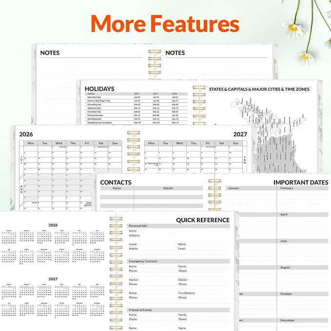 SUNEE Academic Planner 2026-2027 – Weekly & Monthly Planner, July 2026 to June 2027, 6.4"x8.3", Thick Paper, Tabs, Pockets, Bookmark, Spiral-Bound, Student Teacher Organizer, Greenery