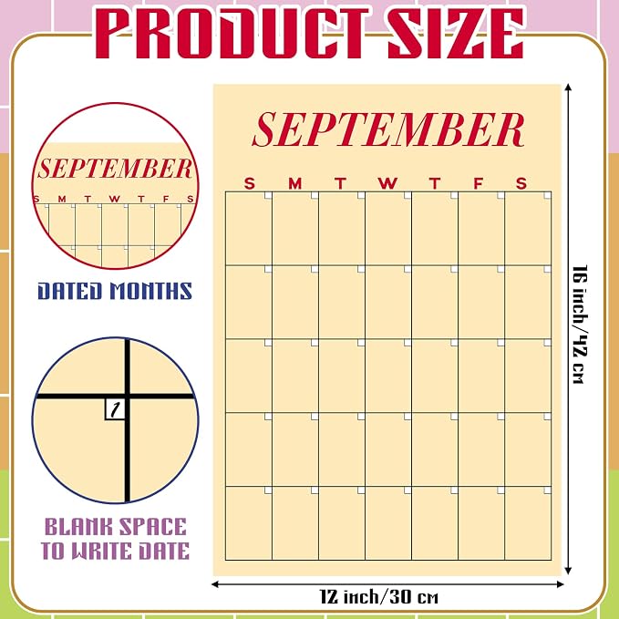 Fullhawl 12 Pcs 2026-2027 Undated Large Wall Calendar Back to School Dry Ease 12 Month Classroom Decor Reusable Calendar Yearly Blank Planner Christmas New Year Gift for Office Home (Light)