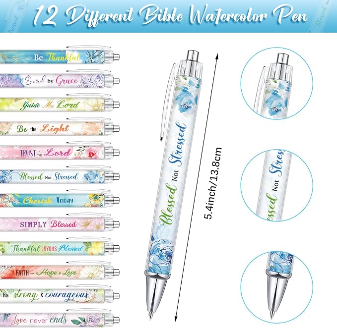 Colarr 12 Sets Christian Bulk Gifts for Women Bible Verse Pens Notebooks Religious VBS Scripture Ballpoint Pens Bookmarks Journal for Easter Sunday School Church Inspirational Supply(Flower)