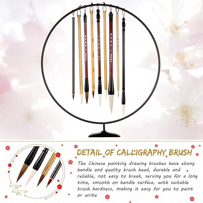 12 Pieces Chinese Calligraphy Brush Set with Sumi Watercolor | Roll-Up Bamboo Holder, Japanese Kanji Writing, Ink Painting, Goat Hair Tips, Beginner Artist Kit