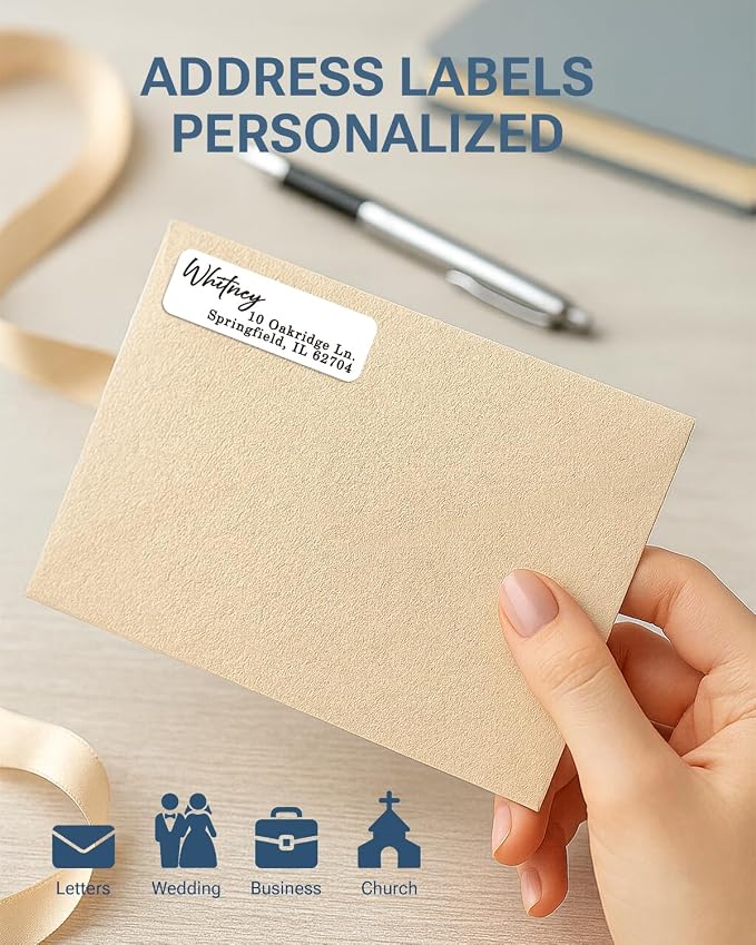 Personalized Return Address Labels on Roll – Custom Name & Address Stickers, Roll of 50,250,500 Easy-Peel Self-Adhesive, Glossy White 2.5" x 0.75"