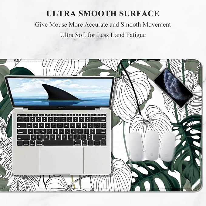 Auhoahsil Desk Mouse Pad, Large Gaming Mousepad, XXL Desk Pad, Extended Long Superior Micro-Weave Cloth Non-Slip Rubber Big Computer Mouse Mat for Gamer, Office & Home, 35" x 15", Abstract Monstera