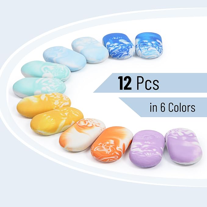 Mr. Pen- Marble Pencil Erasers, 12 Pack, 1" x 2" | Soft Rubber Marble Pencil Erasers for School, Office, Art Sketching, Homework, Exams, Clean Smudge-Free Correction