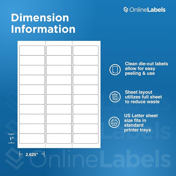 OnlineLabels 2.625" x 1" Address Labels - White Matte - 100 Sheets | Permanent Adhesive, Blank Rectangle Labels, Inkjet & Laser Compatible, Ideal for Address, Shipping, & Barcodes