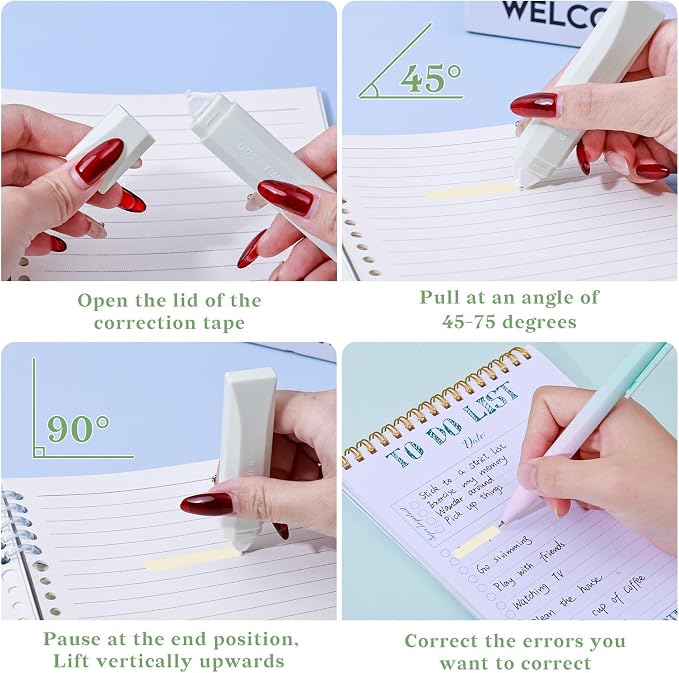 Temiary 5Pcs Beige Correction Tape, Cream Core Pull Out White Tape, Green | 0.19 In × 19.6 Ft, Smooth Aesthetic Applicator for Wrong Writing School Office Supplies