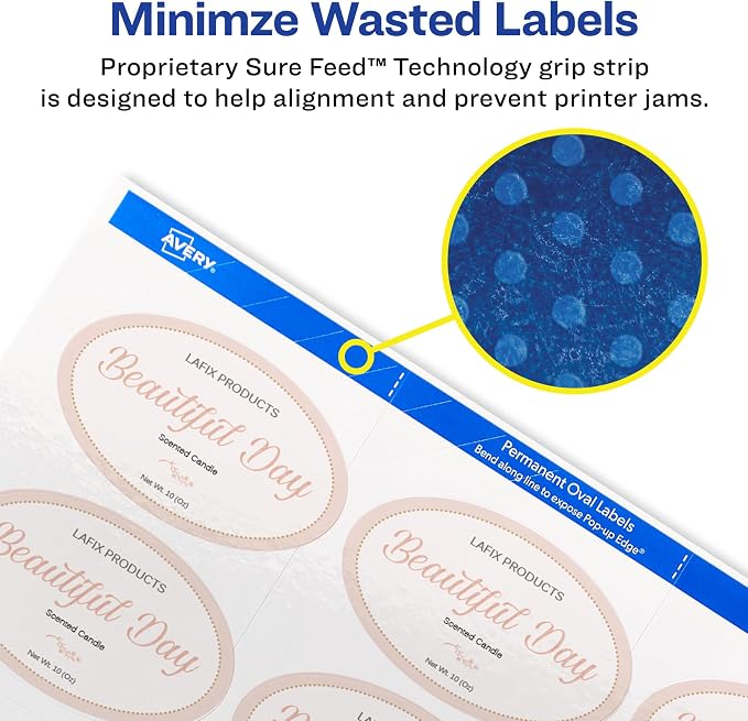 Avery Printable Oval Labels, 2" x 3-1/3", Glossy White, Laser & Inkjet Compatible, 80 Blank Labels Total, Great for Mailing, Branding, Packaging, and More (22820)