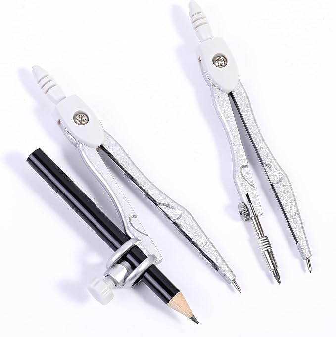 Unjoo Geometry Set 10 Pcs Student Supplies, Protractor and Compass (Grey） | Shatterproof Storage Box,Rulers,Protractor,Compass,Eraser,Pencil Sharpener,Lead Refills,Pencil,for Classroom, Back to School