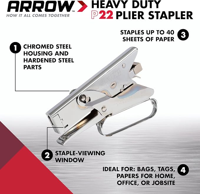 Arrow Fastener P22 Heavy Duty Handheld Plier Stapler for Crafts, Office, and Insulation, Uses 1/4-Inch and 5/16-Inch Staples (Pack of 6)
