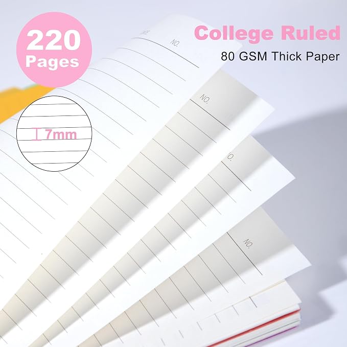 CAGIE 2 Pack 5 Subject Notebook, Small Spiral Notebook with Tabs | 6.1'' x 8.2'', A5 Spiral Notebooks College Ruled for Women, 240 Pages Note book for School Note Taking, Pink