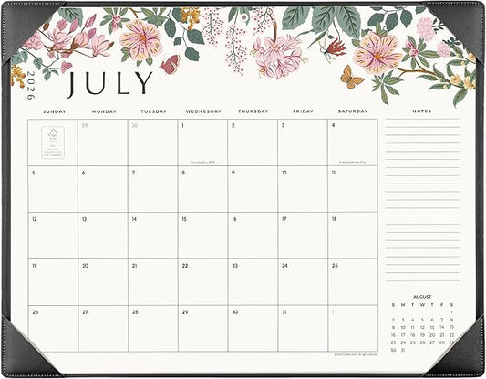 Cabbrix Desk Calendar 2026 with Desktop Mat, Large Desk Pad Calendar 22 x 17 Inch Runs From July 2026 to December 2027, Floral Design Calendar 2026 for Home School and Office (Black)