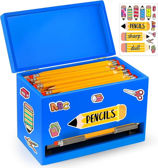 YEGEER Pencil Dispenser for Classroom, Wooden Pencil Holder, Classroom Teacher Must Have, Pencils Straws Organization & Storage for Classroom Office Kitchen Restaurant (blue)