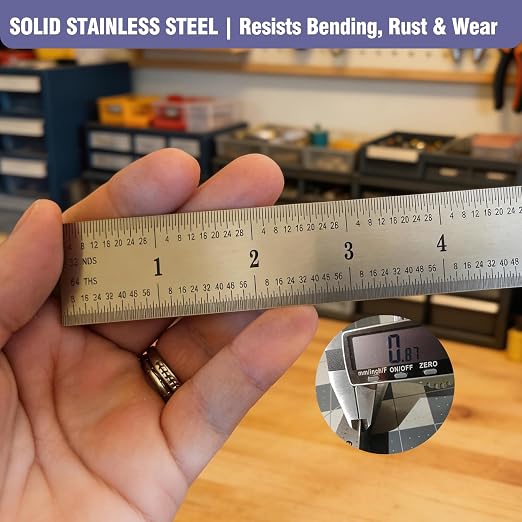 6 Inch Machinist Ruler Set - 4 Pack Stainless Steel Precision Double Sided Ruler with 1/64, 1/32, 1/16 & 1/8 Inch Graduations, Etched Markings - for Engineers,Woodworking and DIY (4, 6 Inch)