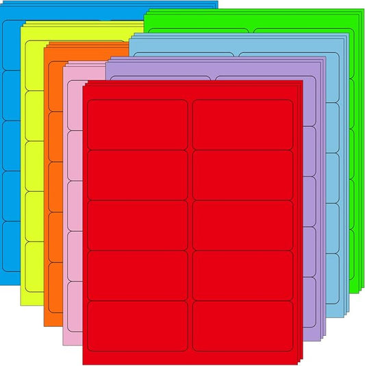 2" x 4" Colored Labels Stickers 8 Colors Bright Moving Labels for Boxs 32 Sheets,320 Labels for Laser/Inkjet Printer, Permanent Adhesive