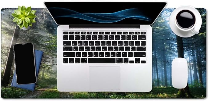 SSOIU Extended Gaming Mouse Pad XXL ArtSo Large Keyboard Mat Long Mousepad Desk Decor Writing Pad Non Slip Rubber Base Stitched Edges for Work, Game, Office, Home, 35.5" x 15.7", Forest Morning