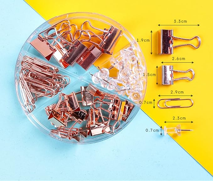 72 Pcs Rose Gold Small Binder Clips, Paper Clips and Thumbtack for Office Work School and Home Supplies (72pcs Mixed, Rose Gold)
