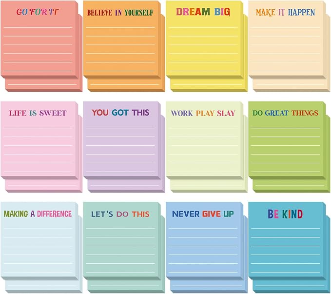 Yinder 24 Pcs Sticky Notes Gifts Bulk,Motivational,Light Color