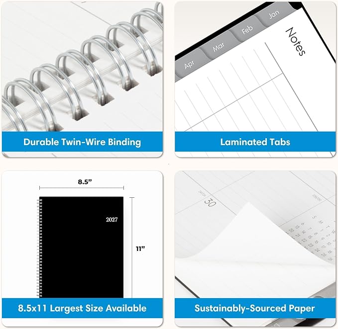 Blue Sky 2027 Weekly & Monthly Planner Calendar, 8.5"x11", Enterprise | January 2027 - December 2027, Flexible Cover, Durable Twin Wire Binding, Laminated Tabs, Storage Pocket