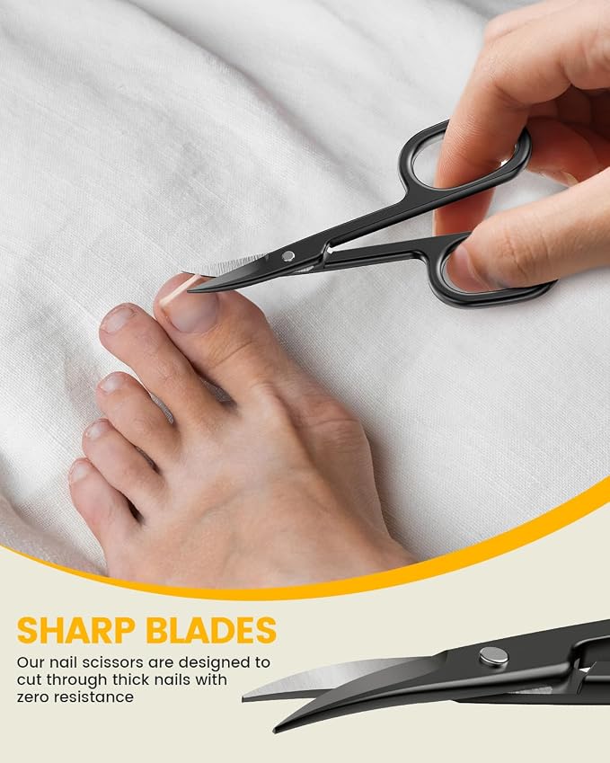 BEZOX Curved Nail Scissors – Fingernail Scissor for Women, Toenail Scissors for Thick Nails – Ergonomic Small Manicure Tool, Ultra-Sharp Nail Grooming Tool for Men - Black