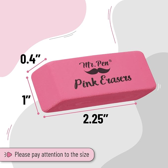 Mr. Pen- Pink Pencil Eraser Bulk, 60 Pack | Large Latex Free Block Erasers for School, Office, Art Sketching, Homework, Exams, Clean Smudge-Free Correction