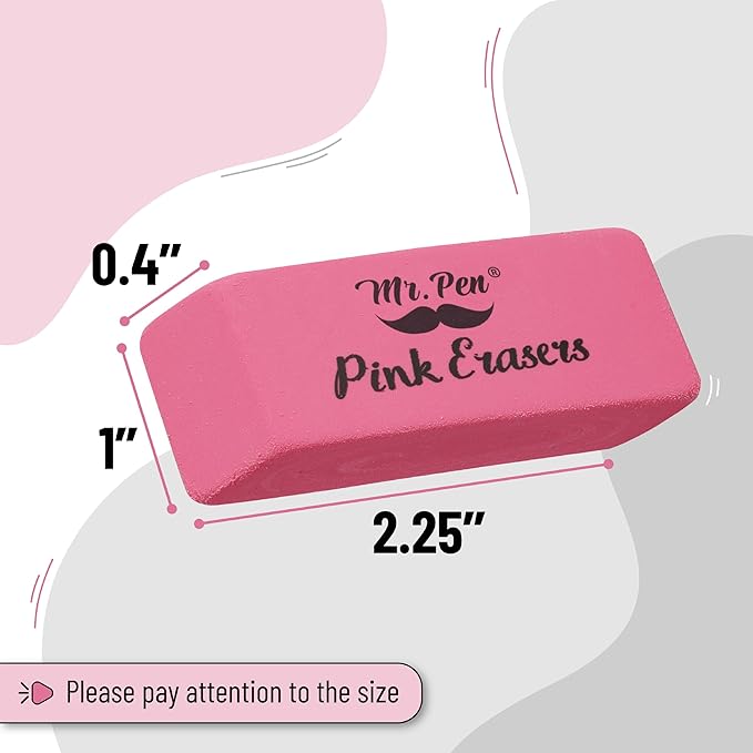 Mr. Pen- Pink Pencil Eraser Bulk, 48 Pack | Large Latex Free Block Erasers for School, Office, Art Sketching, Homework, Exams, Clean Smudge-Free Correction