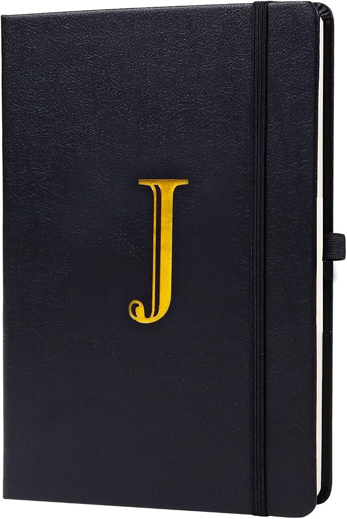 Business Notebook for Men Women, A5 Journal Notebook with A-Z , Dual-Sided Writing Paper Notebook with Dividers, Travel Journal for Teens, 200 Pages Leather Journal for Writing, Work, Meetings Black,J