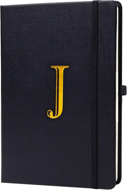 Business Notebook for Men Women, A5 Journal Notebook with A-Z , Dual-Sided Writing Paper Notebook with Dividers, Travel Journal for Teens, 200 Pages Leather Journal for Writing, Work, Meetings Black,J