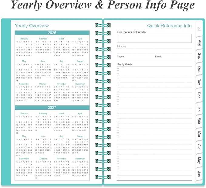 2026-2027 Pocket Planner/Calendar - 2026-2027 Planner from July 2026 - June 2027, Planner 26-27 with 12 Tabs, Twin-Wire Binding, Inner Pocket, 3.75" x 6.75, Teal