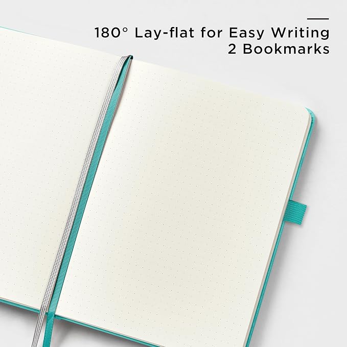 &And Per Se Dotted Journal Notebook, A5 Hardcover Leather Dotted Journal, 160 Pages 100gsm Thick Dot Grid Paper, 3 Sheets of Stickers Included - 5.7'' x 8'' (Turquoise)