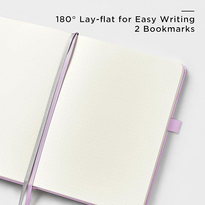 &And Per Se Dotted Journal Notebook, A5 Hardcover Leather Dotted Journal, 160 Pages 100gsm Thick Dot Grid Paper, 3 Sheets of Stickers Included - 5.7'' x 8'' (Light lavender)