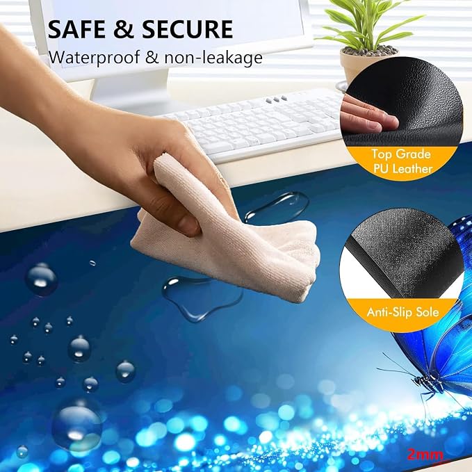 Heated Mouse Pad with 3 Levels Heated & 3 Hours Auto Shut-Off Mouse Pad for Warming Hands in Office Home, 31.5" x 13"Large Safe Desk Mat Hand Warmer，Glittering Butterfly