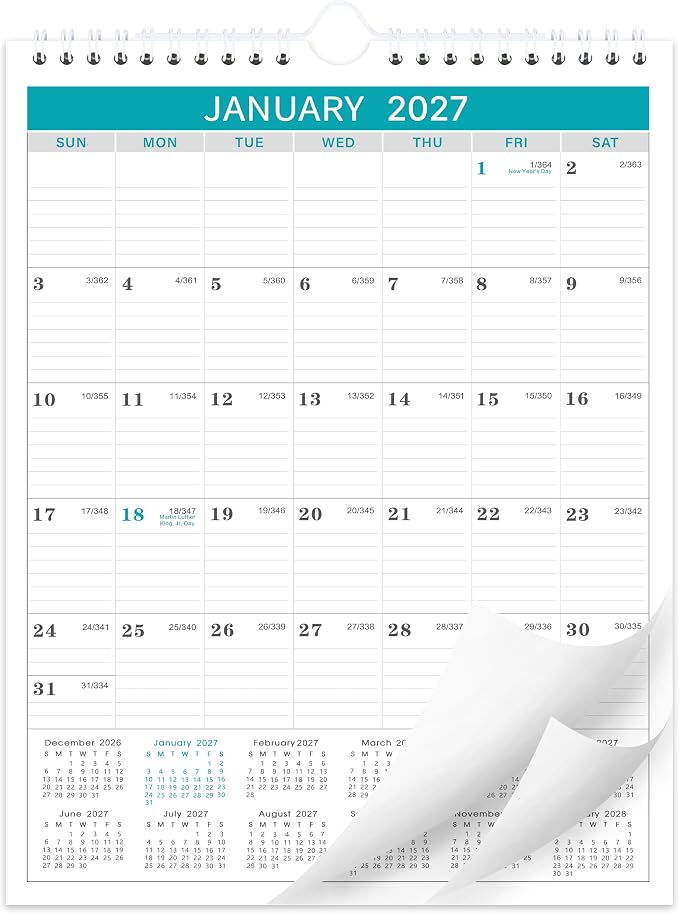 Calendar 2027, 12 Monthly from January 2027 to December 2027, with Julian Date, 11.4 x 14.6 Inches, Thick Paper