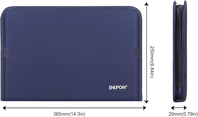 ENGPOW Expanding File Folder,Fireproof 13 Pockets Document Organizer Bag | Accordion File Organizer with Zipper＆Labels,Portable Home Travel Safe Storage for Important Files,Papers,Letter Size,Blue