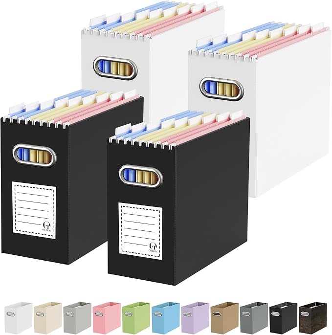 Oterri Cardboard File Organizer Box for Hanging File Folders Letter Size,File Box for Computer Desk,File Cabinet,Working Home,Office,Classroom (Black+White, Letter Size - 4 Packs)