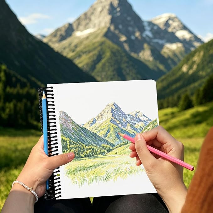Hardcover Sketchbook,7.2"x8.3"Spiral Bound Drawing Pad,Noir Starflora | 150gsm(92lb)Acid-Free Thick Paper,Blank Art Journal for Adults,Artists&Beginners,Ideal for Sketching,Doodling and Mixed Media