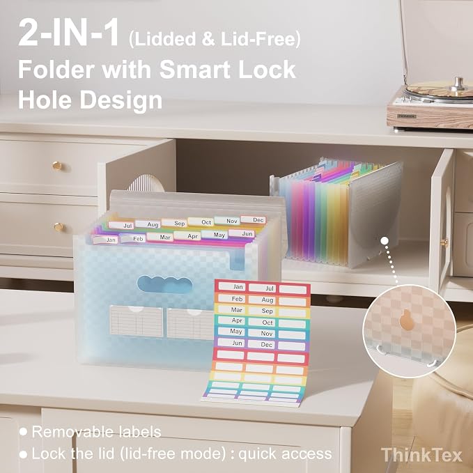 ThinkTex Accordion File Organizer, 12 - Pocket Expanding File Folders | for Paper Receipts, Bills&Taxes Organizer, Portable Letter/A4 Size Document Holder for School, Office, Home