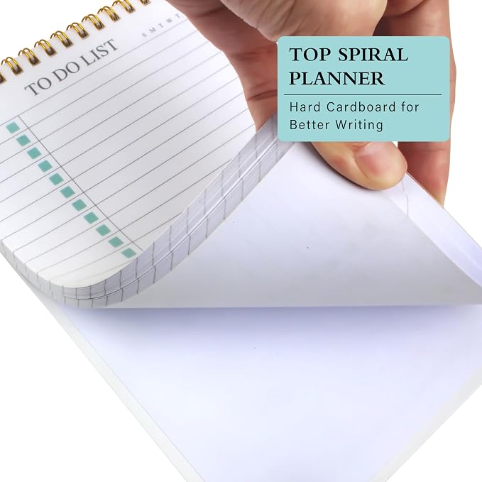 To Do List Notepad, Undated Daily Planner Notepad, A5 (5.5" x 8.3"), Green | To Do List Notebook, Checklist Planner, Waterproof Spiral Notepad, for Work, Office Supplies, School Planner, 52 Sheets/Pack