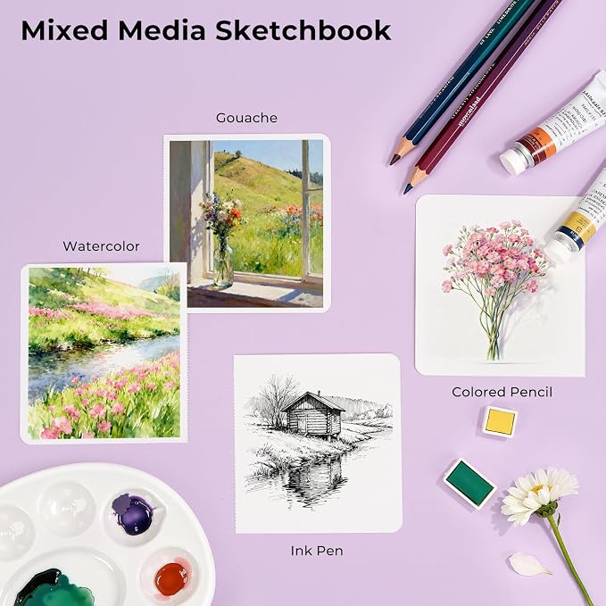Paul Rubens Square Watercolor Journal, 100% Cotton Acid-Free Hot Press Watercolor Sketchbook 5.91 * 5.91 Inches, 140lb/300gsm,20 Sheets for Watercolors, Gouache, Acrylics