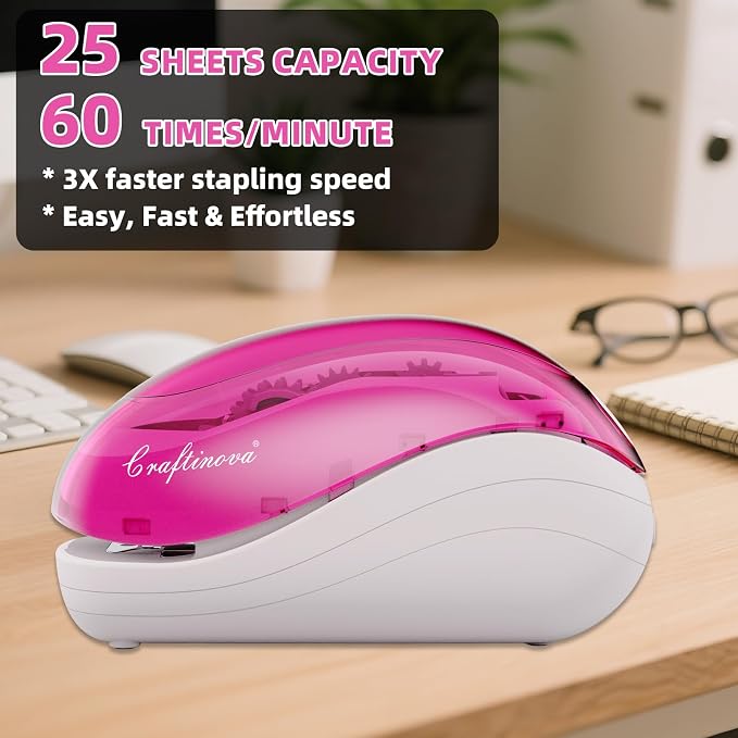 Electric Stapler,Including 2000 Staples and 1 Staple Remover, Suitable for Palm Size and high Comfort，25 Sheet Capacity, AC Adapter or Battery Powered，Battery not Included
